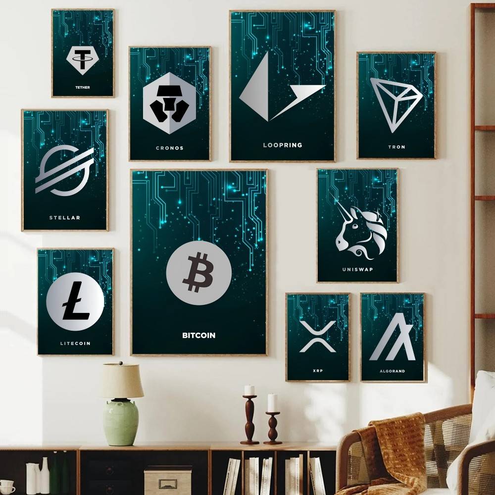 Plakat z symbolem kryptowalut, – Office Tech Logo recenzja i cena