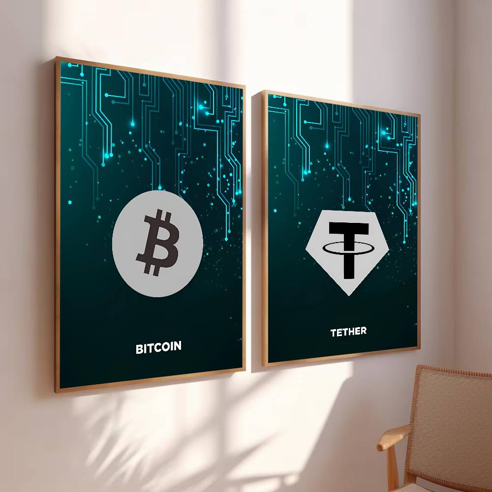 Plakat z symbolem kryptowalut, – Office Tech Logo recenzja i cena